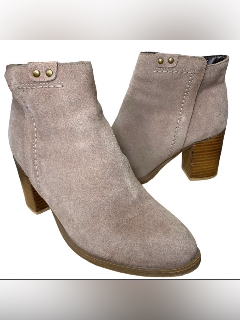 Steve Madden Suede Booties Sz 8 Tan Western Block Heel Side Zipper Insulate Boot